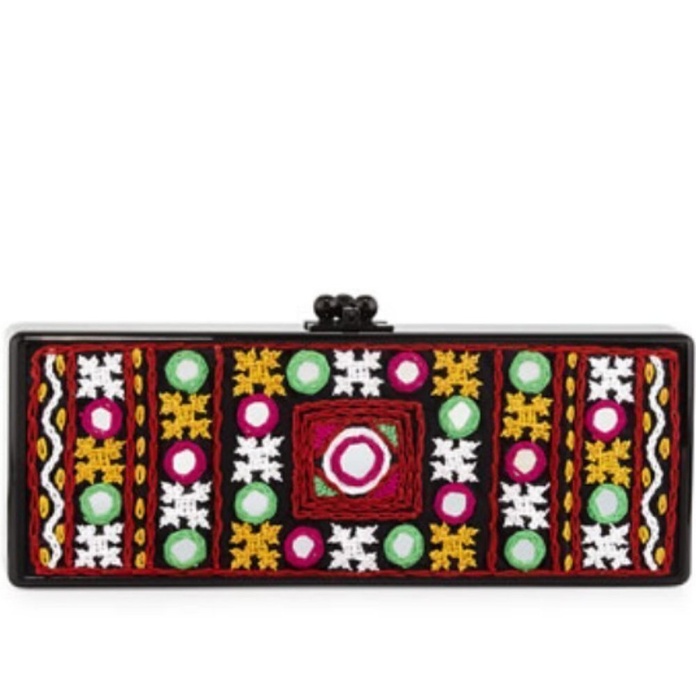 Edie Parker Flavia Embroidered-Inlay Clutch Bag
